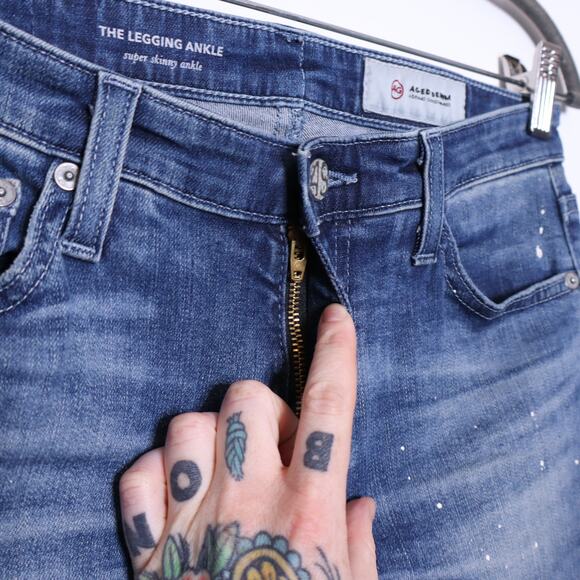 ADRIANO GOLDSCHMIED Legging Ankle Splatter Distressed Jeans Blue Women's 27R - Picture 6 of 14